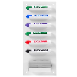 Soporte de borrador y marcador de borrado en seco de metal montado en la pared de 6 ranuras/sistema de almacenamiento vertical, blanco
