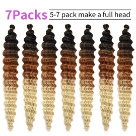 QRHSUKA Curly Braiding Hair 30Inch Ocean Wave Crochet Hair 7Packs Curly Crochet Hair Wet and Wavy Braiding Hair Synthetic Crochet Hair for Women (30 Inch (Pack of 7), 1B/30/613)
