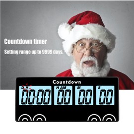 NInE-ROnG Timer, 9999 Days Countdown with Reusable Magnet, Digital Alarm, Loud Clock, Bedside Reminder, Kitchen, Event, Baby, Retirement, Cooking, Pregnancy, Christmas (Black)