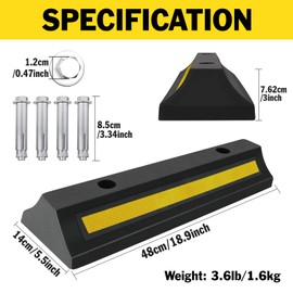 2 Pack Garage Parking Aid, 18.9'' Parking Stopper for Garage, Heavy Duty Rubber Garage Car Stopper with Reflective Yellow Tape Curb, Parking Gadgets Protects Car and Garage Walls