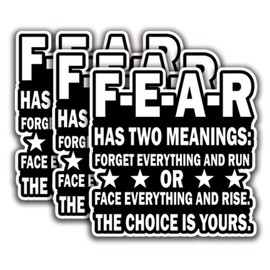 (3Pcs) Fear Has Two Meanings Sticker Quotes Funny Sticker Inspirational Quote Decal Waterproof Vinyl Stickers Adult for Laptop Kindle Car Tumbler Water Bottle Mug Phone Notebook Helmet - Size 3”x3”