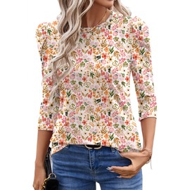 Ivicoer 3/4 Sleeve T Shirts for Women Cute Summer Tops Spring 3/4 Sleeve Tops for Women Easter Shirts XL