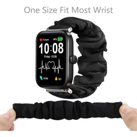 Compatible with AITAFY Smart Watch Bands, Sahouden Fabric Elastic Scrunchie Elastic Watch Band Women Cute Replacement Straps Compatible with AITAFY ID207/FVYAO ID207/Gydom ID207/TMHAI ID207/Aeac ID207/Tensky TK02 Band (Black)