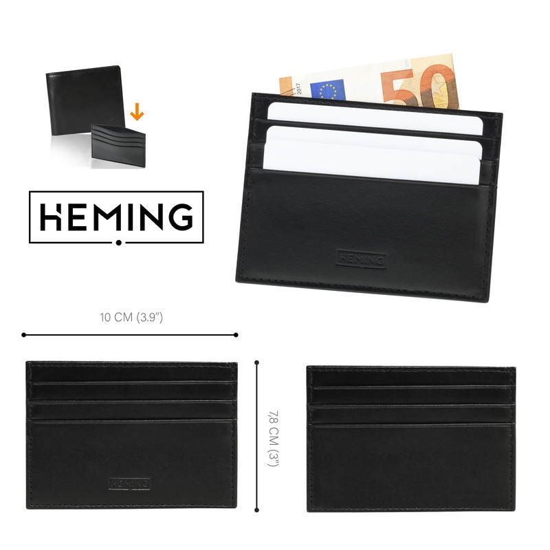 HEMING Black leather wallet for men, small wallet, wallet with