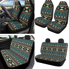 Horeset Aztec Western Horse Auto Seat Cover with Auto Steering Wheel Cover, Car Coasters, Chapstick Holder, Car Seat Belt Pads Cover Set of 10 Universal Fit Interior Accessories