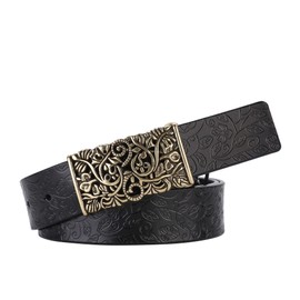 IWFTC Ladies' Vintage Belt-Genuine Leather,Adjustable Sizing,Timeless Design for Dresses,Skirts,and Jeans, Retro Elegance, Black, Fits Waist 37-45"