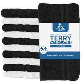 DAN RIVER - Paños 100% algodón, paquete de 20 paños faciales y corporales de alta calidad, toallas esenciales de secado rápido para baño, manos, cocina y limpieza, 12 x 12 pulgadas, 400 g/m², gris + blanco