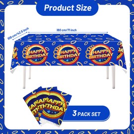 Calmi 3 Pcs Blue Hedgehog Birthday Tablecloth - 72x42.5'' Waterproof Cartoon Table Cover for Boys Girls Kids Party Supplies Decor Gamer Mining Craft Party Decorations