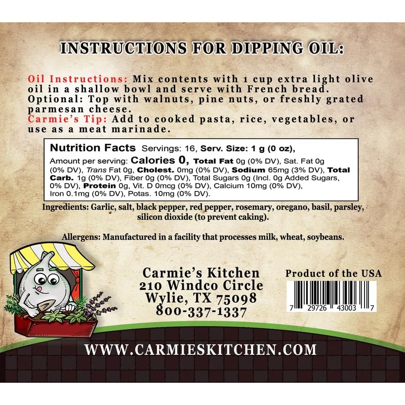 Carmie's Kitchen Bread Dipping Oil Mix, Italian Herb, .6 Ounce