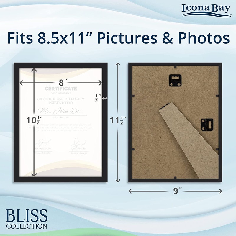 Icona Bay 8.5x11 Black Certificate Frame, Modern Style Wood Composite
