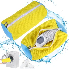 WUFANC 2 x Shoe Wash Bags, Washing Machine, Shoe Bag Washing Machine with Zip, Washing Bag Shoes, Laundry Bag, Shoe Wash Bag, Suitable for Sports Shoes, Leather Shoes, Linen Shoes, yellow, Shoe wash