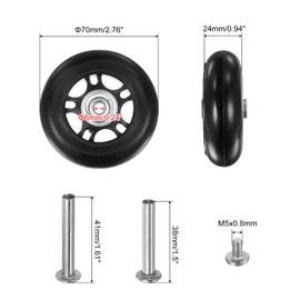 sourcing map Replacement Luggage Wheels 70x24mm Suitcase Wheel Repair Kits Include 2 PU Bearing Wheels & Washers, Wrenches & Axle Screw for Trolley Bag, Inline Skate and Caster Board