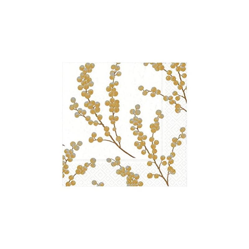 Caspari Berry Branches Paper Luncheon Napkins in White & Gold