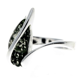 Sterling Silver & Genuine Green Baltic Amber Modern Ring - GL402GA
