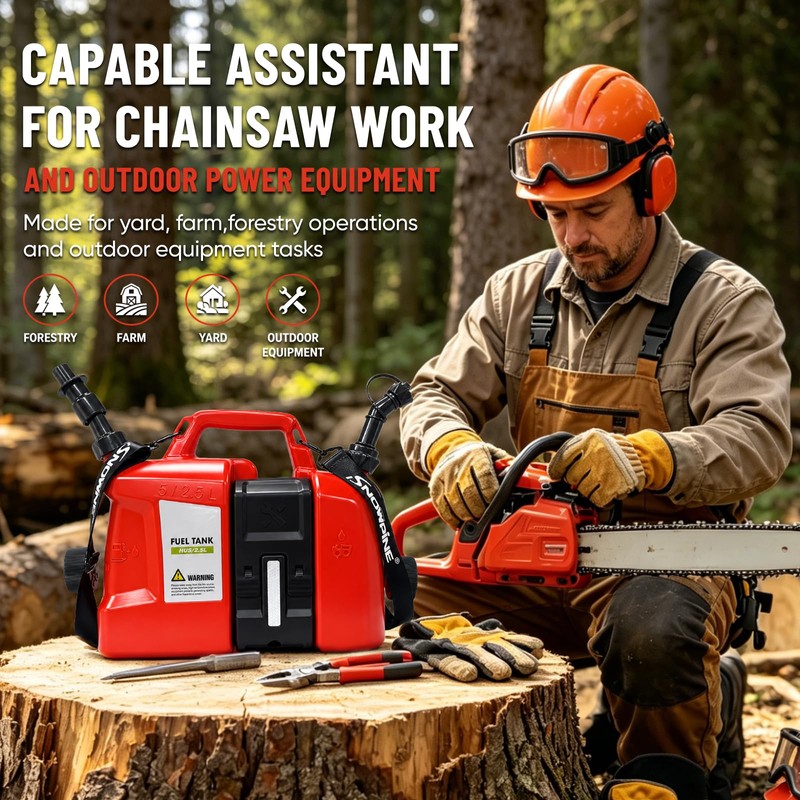 Dual-Chamber Chainsaw Fuel and Bar Oil Can, Portable 2-in-1 Refueling