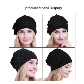osvyo - Gorro de algodón para mujer con cáncer y pérdida de cabello, Negro algodón, One Size