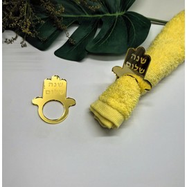 Yuxuanish Set of 10 Hamsa Napkin Ring,Hamsa Shabbat Shalom Napkin Ring,Mirrored Napkin Holders for Jewish Festival,Holiday&Party Table Decoration (Gold, Style 2), ZEXUANRings15