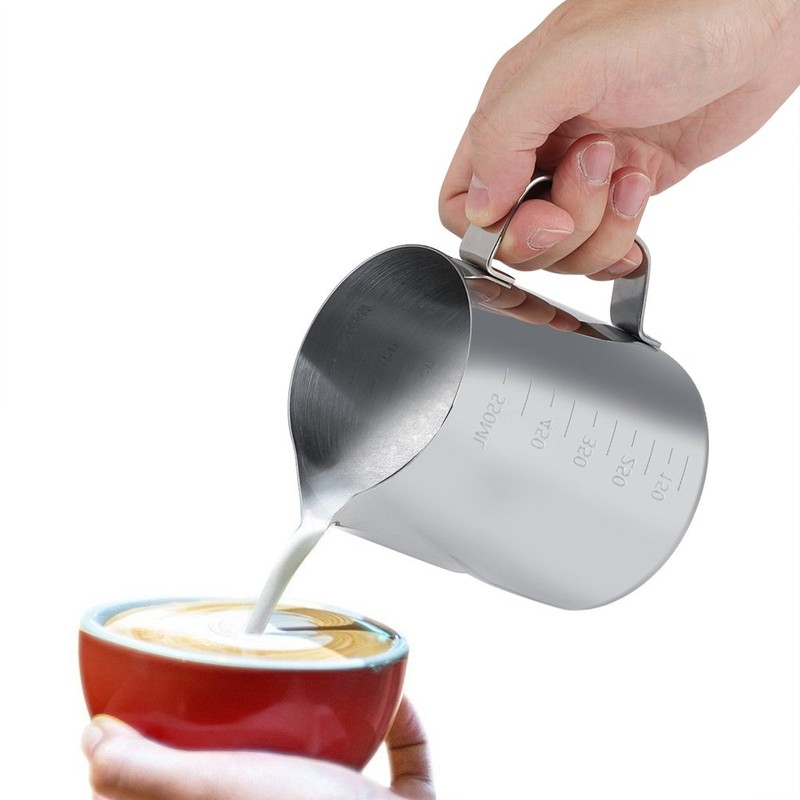 Milk Frothing Pitcher with Double Side Measurement Markings 20 oz,