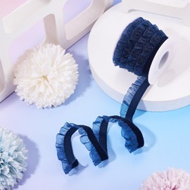 Craftora 5 Yards Velvet Organza Ribbons 5/8 inch Navy Blue Velvet Ruffle Lace Trim Elastic Suede Laces Ribbon Pleated Trimming for Sewing Gift Wrapping Christmas Decor Craft