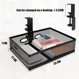 Cobenga Mesh Desk Organiser, 360° Clip-on Swivel Under Desk Drawer Organiser, Rotating Hidden Desk Tidy Organiser, Large Capacity Under Desk Storage for Office Home Table Desk Tidy