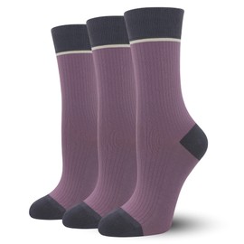 SERISIMPLE Viscose Bamboo Womens Crew Socks Dress Chic Colorblock Striped Design Retro Colorful Soft Breathable Comfort, Stylish 3 Pairs (Large,Grape purple/Grey)