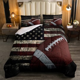 Erosebridal American Flag Bedding Set, Boys Football Comforter Set Full Soccer Sports Games Down Comforter United States Federations Stars Stripes Duvet Sets for Kids Teens Adult Bedroom Decor