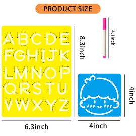 25 PCS Letter Tracing Stencils for Kids Numbers Alphabet Colorful Stencil Mix Car Animal Stencils with Watercolor Pens Writing Practice Kit
