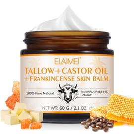 Beef Tallow Frankincese Balm for Face/Body, 100% Grass-Fed Tallow & Castor Oil Moisturizer for Deeply Hydrating, Anti-Aging, Lifting & Firming, 100% Natural,2.1 Oz/60 G