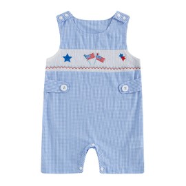 fhutpw Newborn Baby Boys Clothes Jumpsuit Sleeveless Plaid Overalls 4th of July Romper Clothes for Casual Daily (Blue, 3-6 Months)
