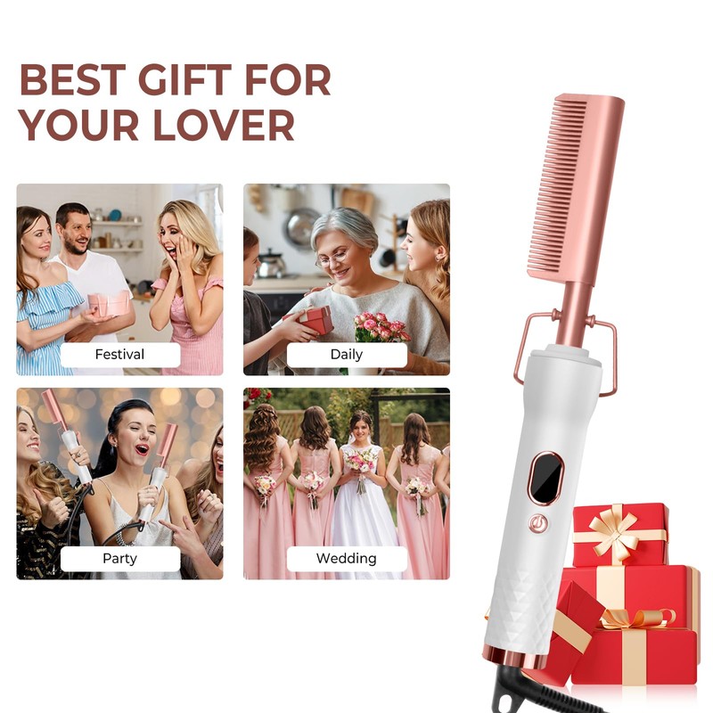 Hot Comb for Wigs Human Hair,Curling Iron with 12 Temp