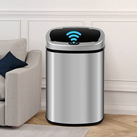 Touchless Kitchen Trash Can, Automatic Stainless-Steel Trash Bin with Lid 13 Gallon 50 Liter Anti-Fingerprint Mute Designed Garbage Cans for Kitchen | Office | Bedroom | Living Room (Silver)