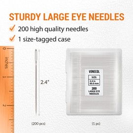 VONEEDL 200 PCS Large Eye Heavy Duty Sewing Needles - Bulk Set of 2.4 inch Big Eye Embroidery Needles - Easy to Thread Quilting Needles