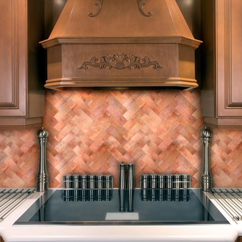 Yipscazo 10 Sheets Retro Copper Herringbone Peel and Stick Backsplash