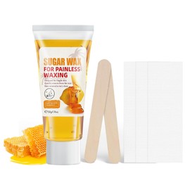 Sugar Wax Kit, No-Heat Formula Waxing Sugar Paste, 100% Natural Sugar Wax Hair Removal Kit For Face Legs Body Bikini Eyebrow All Body Areas For Sensitive Skin