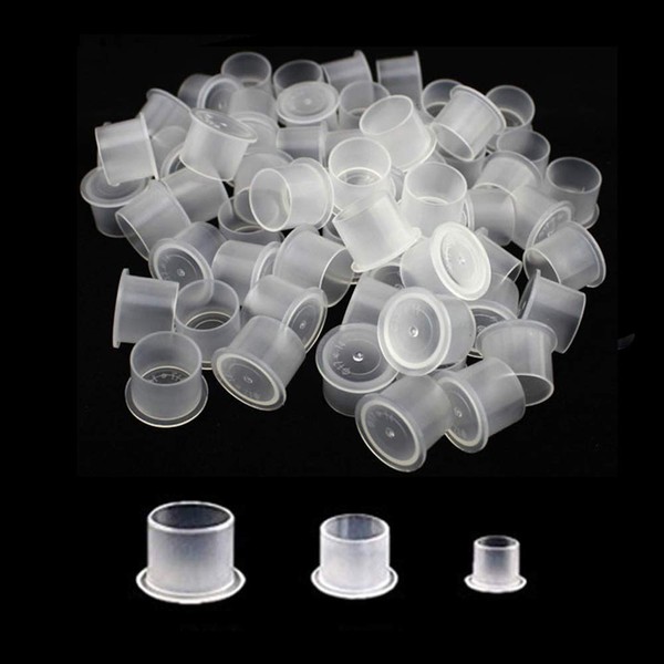 Sotica Tattoo Ink Caps 300 Pieces Plastic Tattoo Ink Cups Mixed Size #11 Small #14 Medium #17 Large Disposable Tattoo Pigment Ink Caps with Base White for Ink Holder Tattoo Accessories