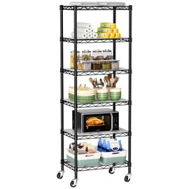 Golpart Small 6 Tier Shelves Storage Wire Shelving Unit Metal Shelf Adjustable Organizers Storage Shelving with Wheels for Bathroom Laundry Room Kitchen Pantry12”D x 18”W x 61.6”H Black