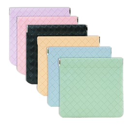 Jiayaus 6Pcs Small Makeup Bag for Purse, Mini Coin Change Purse Lipstick Cosmetic Accessories Organizer, Weave Leather Travel Portable Cosmetic Bags for Women Girls