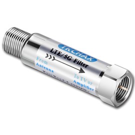 TKCHAX LTE Filter for TV Antennas,Reduce Pixelation and Signal Interference from 4G, 5G, and LTE Networks, Brass Construction with Nickel Plating,Passband 5-608 MHz, Indoor & Outdoor Use