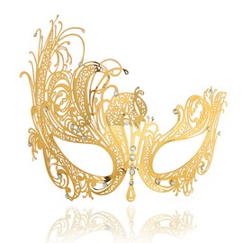 Masquerade Mask for Women Shiny Rhinestone Venetian Party Prom Ball Metal Mask (Phoenix Gold)