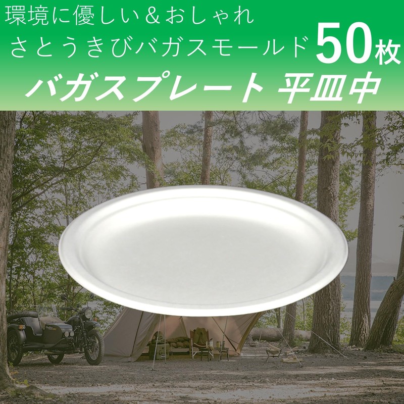 Disposable Dishes Eco Durable Bagasse Plates Flat Plates Medium 50
