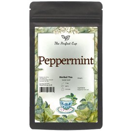Peppermint Tea Loose Leaf Herbal Tea (100g) Mint Leaves Pure Natural Fresh Dried Herb Full of Flavour Aromatic Soothing Calming Decaffeinated Closed in Dark Resealable Reusable Pouch