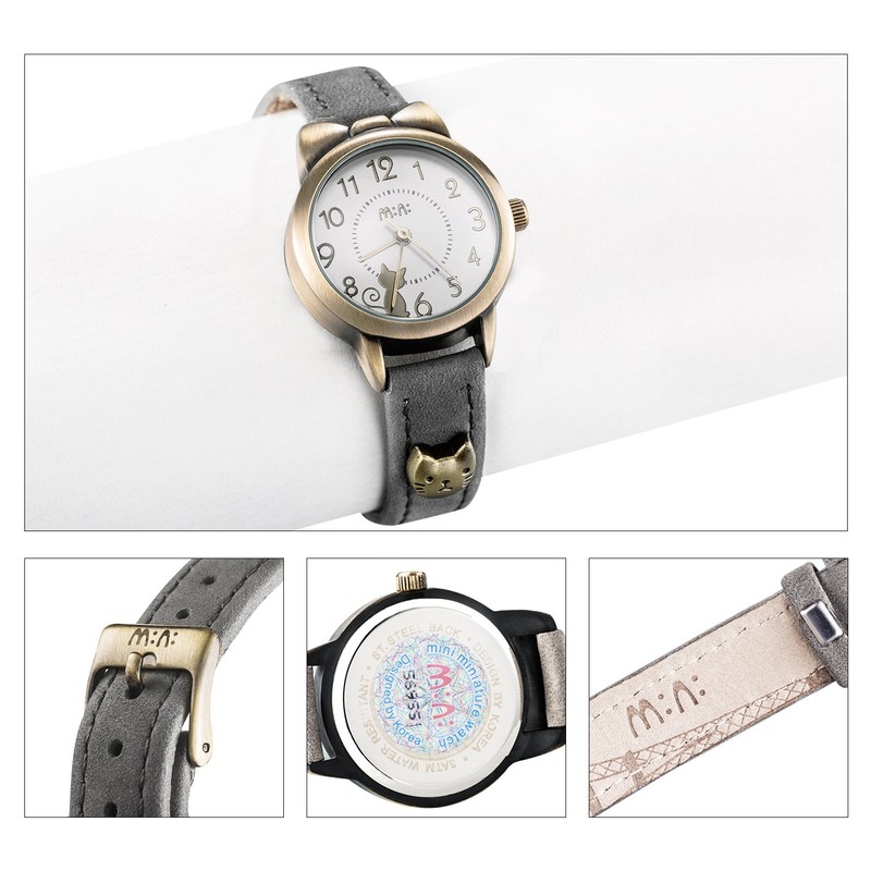Cute Girls Ladies Watch,FQ234 Gray Genuine Leather Strap Girls Student