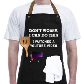 Funny Apron for Men, Chef Bib Apron with 2 Pockets, Adjustable Neck Strap, Gifts for Dad, Husband, Boyfriend, Brother, Mom, Wife, Unique Birthday Gifts –BBQ Cooking Chef Apron, Kitchen Baking, Gifts