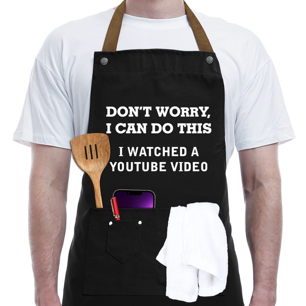 Funny Apron for Men, Chef Bib Apron with 2 Pockets,