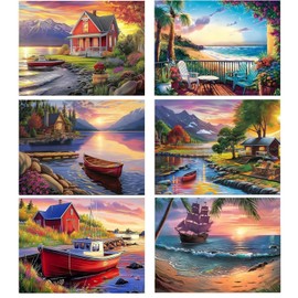 DOZEEZOP 6 Pack 5D Diamond Painting Kits for Adults, Diamond Art Kits for Adults Beginners of All Ages, Round Full Drill Arts and Crafts Gems Home Wall Decor 12x16 Inches Landscapes