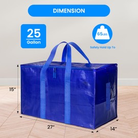 Simple Deluxe 10 Pack Extra Large Moving Bags with Lids, Reinforced Handles and Zippers, Heavy Duty Storage Tote For Moving Travel Camping Space Saving, Blue