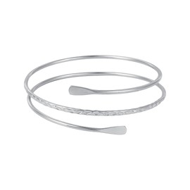 Tibond Boho Upper Arm Cuff Bracelet for Girls Women, Adjustable Gold and Silver Coils Arm Band Cuff Bracelet Punk Bangle Minimalist Style Bangle Open Armlets (R)