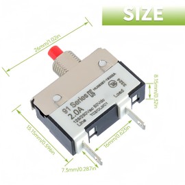 EPLZON 2A 2 Amps 125/250V AC 50V DC Manual Reset Push Button Thermal Circuit Breaker Overload Protection Quick Connect Terminals Switch for Upright Vacuum Cleaner(1Pack)