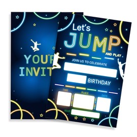 FRRCREU Let's Jump And Play Birthday Invitations, 20 Pcs Double Sided Glow Trampoline Invites With Envelopes For Boys Girls Teens Birthday Celebration,Party Favor And Supplies - A04