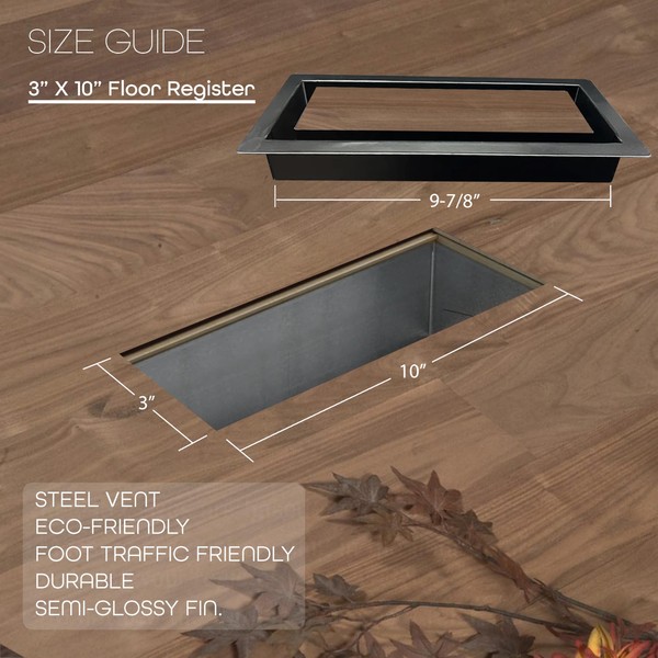 Black 3x10 Modern Metal Drop in Floor Register Decorative Steel